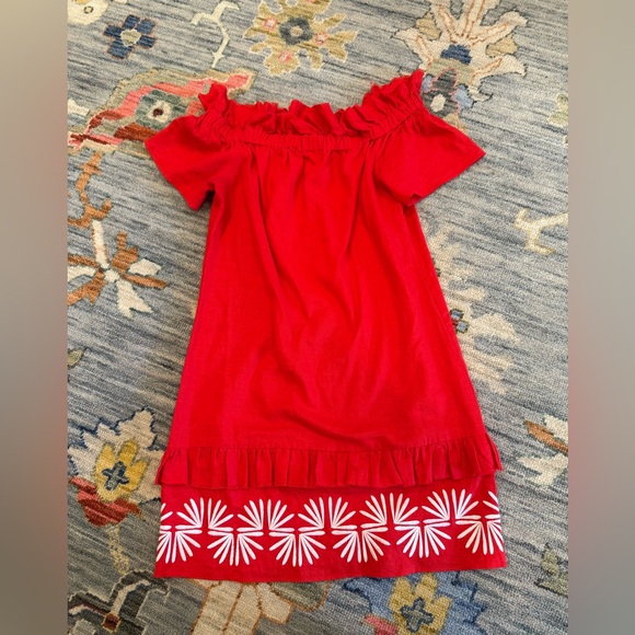 Marie Oliver Red Linen Off the Shoulder Dress Ruffles XS